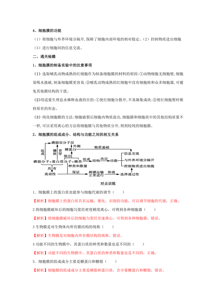 2020-2021年高考生物一轮复习 知识点（上）专题07 细胞膜的结构和功能（含解析）.docx_第2页