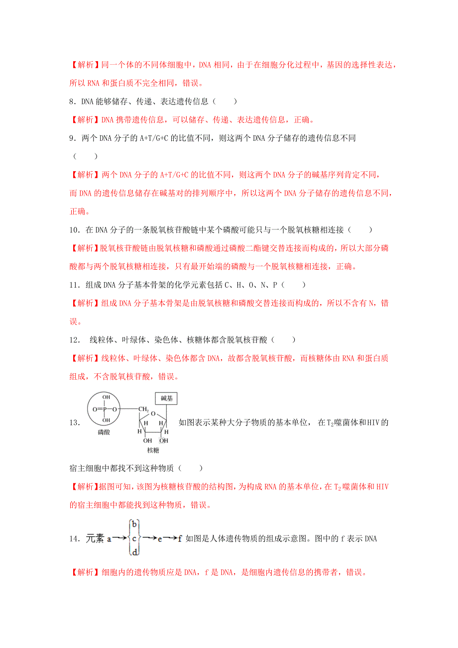 2020-2021年高考生物一轮复习 知识点（上）专题05 核酸是遗传信息的携带者（含解析）.docx_第3页