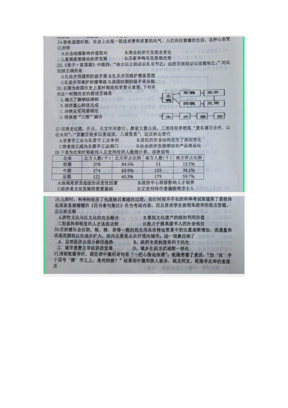 四川省双流中学2018届高三10月月考文综历史试题 扫描版含答案.doc_第3页