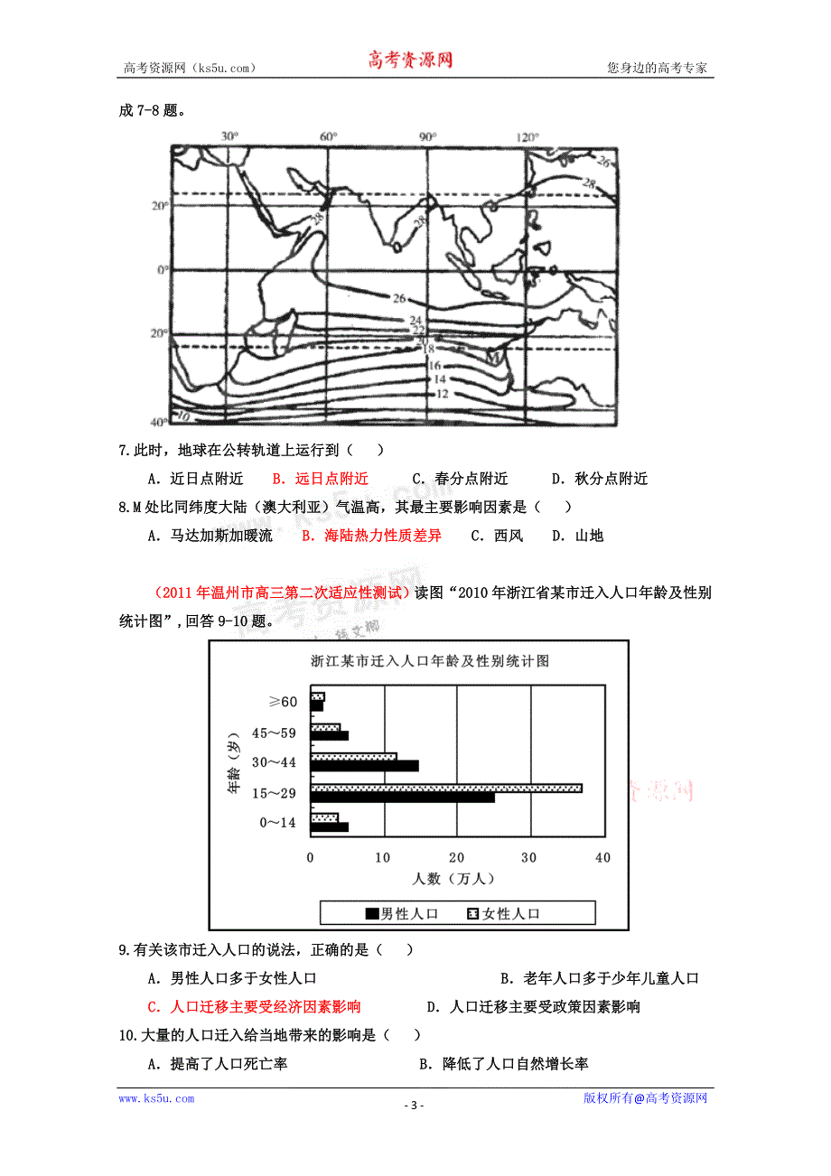 2011年名校模拟测试优化组合卷文科综合地理（福建卷）学生版.doc_第3页