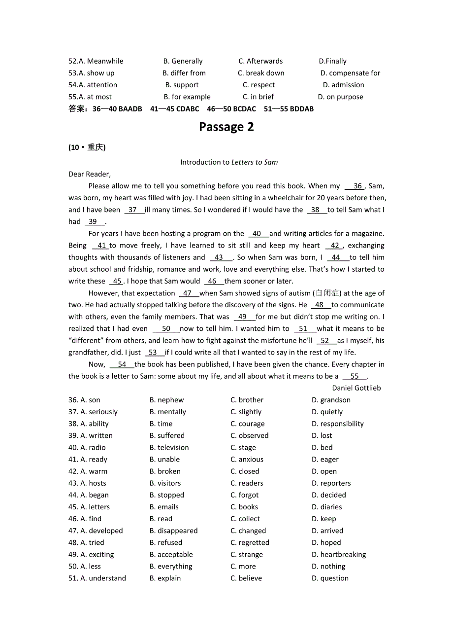 2011届高考英语复习6年高考4年模拟试题：说明类完型填空.doc_第2页