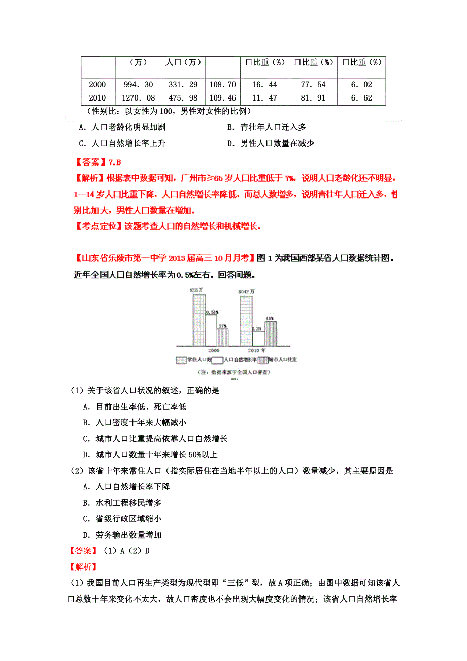 三地理名校试题汇编_(第2辑)_专题06_人口(教师版) WORD版含答案.doc_第2页