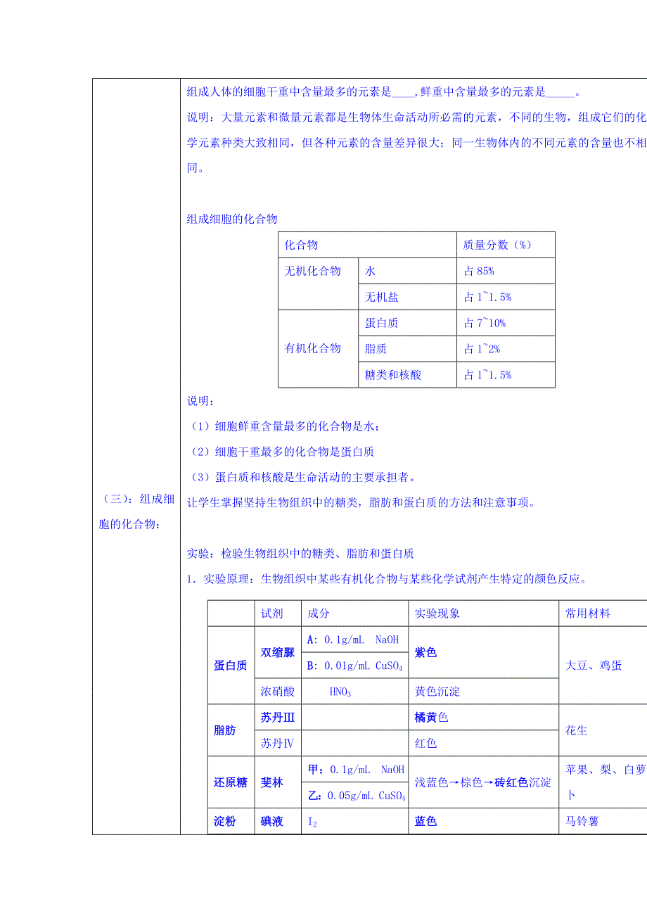 四川省古蔺县中学人教版高中生物必修一教案 《2-1 组成细胞的元素和化合物》.doc_第2页