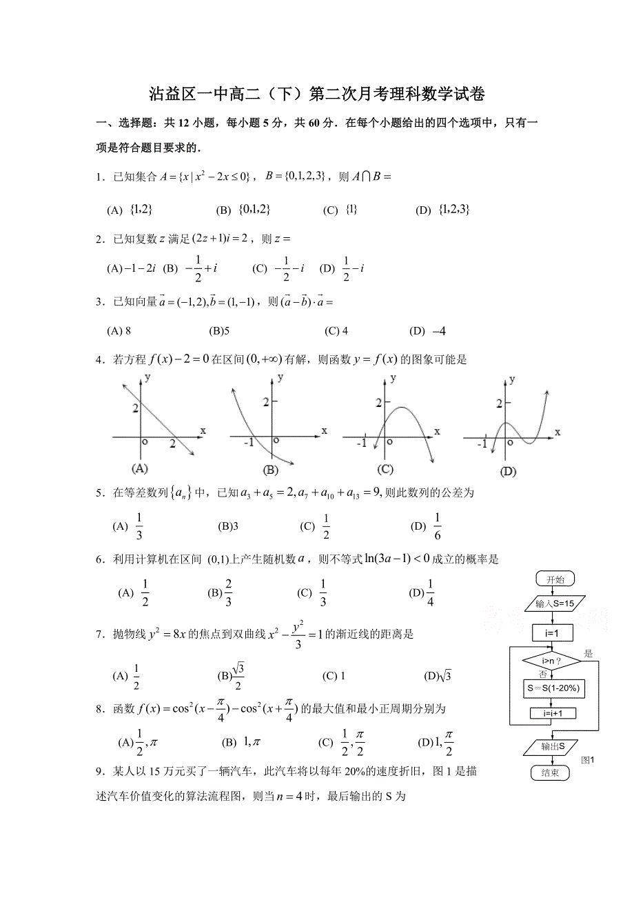 云南省沾益县第一中学2016-2017学年高二下学期第二次质量检测数学（理）试题 WORD版含答案.doc_第1页