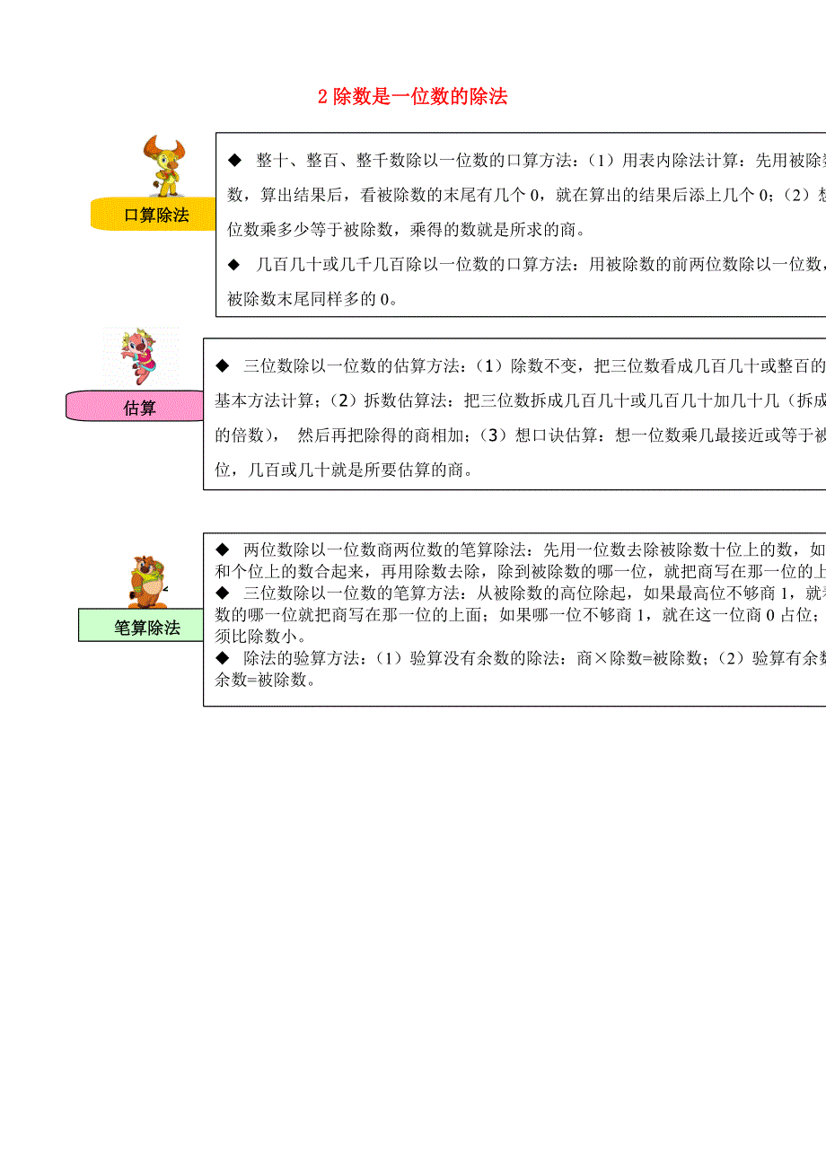 三年级数学下册 教材梳理 数与代数 2 除数是一位数的除法 新人教版.doc_第1页