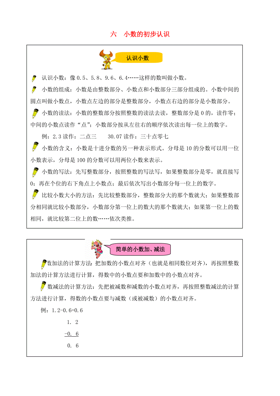 三年级数学下册 教材梳理 数与代数 六 小数的初步认识 青岛版.doc_第1页