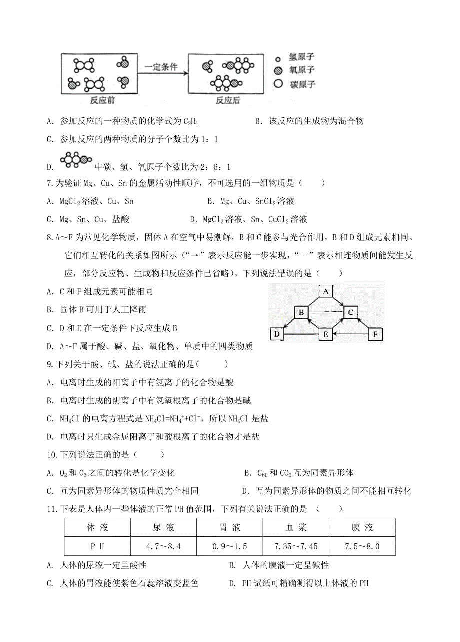 云南省玉溪一中2020-2021学年高一化学上学期第一次月考试题.doc_第2页