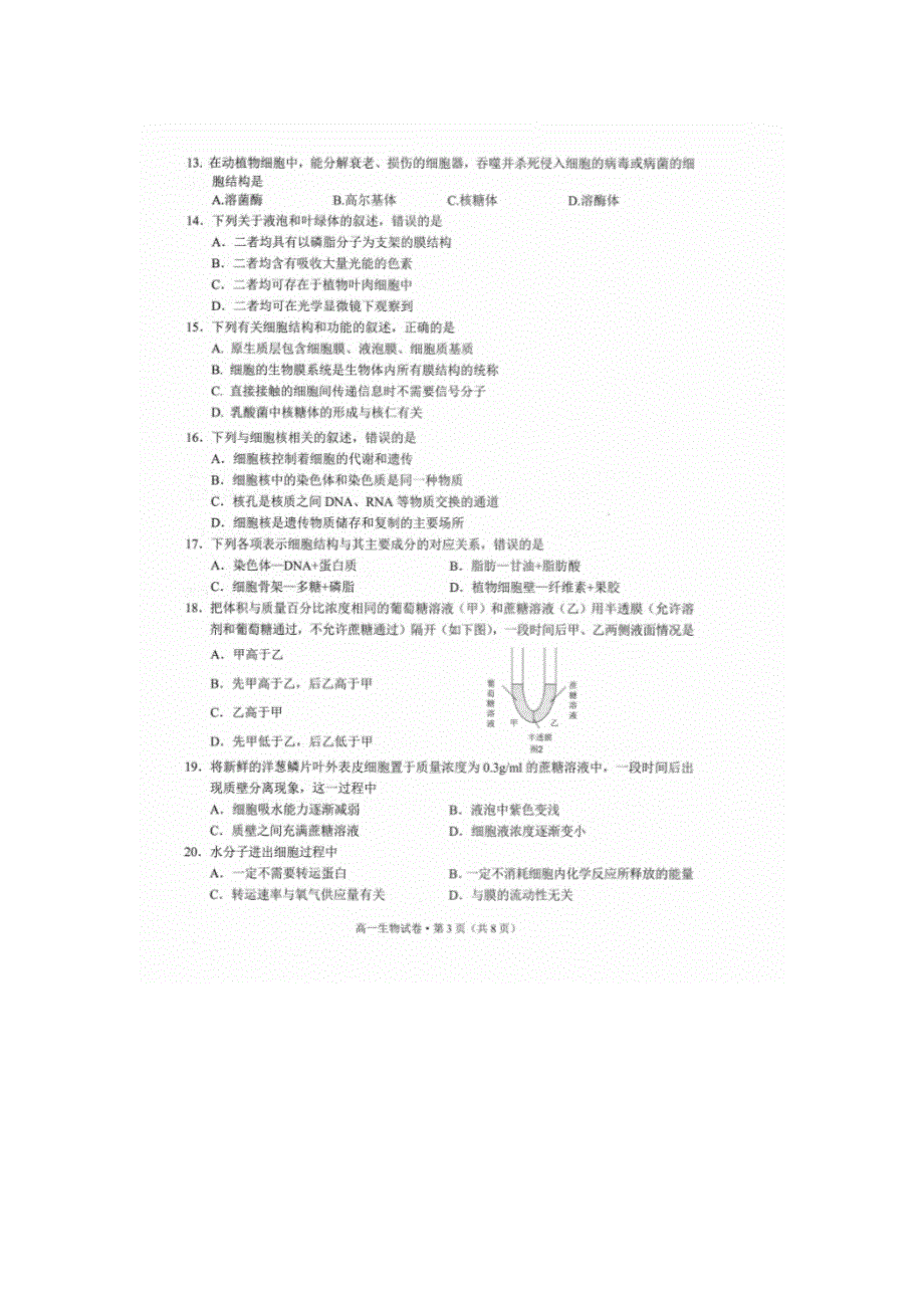 云南省玉溪市2020-2021学年高一生物上学期期末质量检测试题（扫描版）.doc_第3页