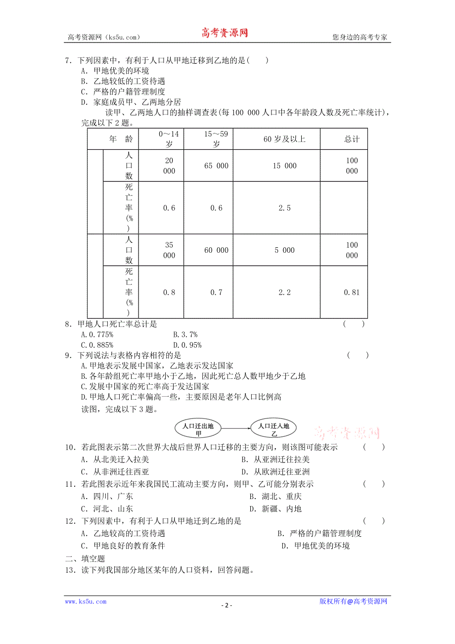 2011年高一地理：必修2第一章 人口的变化单元练习2（新人教必修二）.doc_第2页