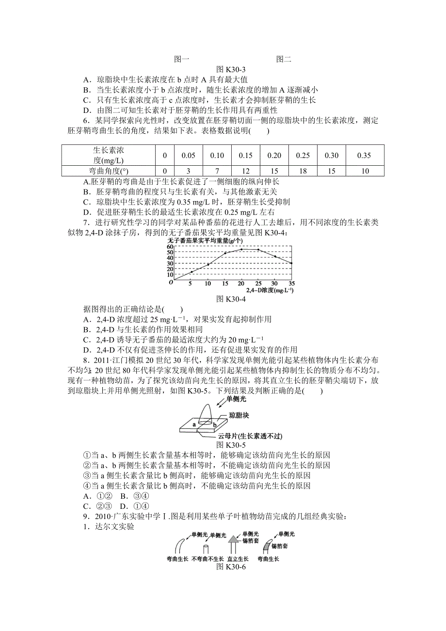 2013届高三人教版生物一轮复习课时作业（30）第30讲 生长素的发现及生理作用.doc_第2页