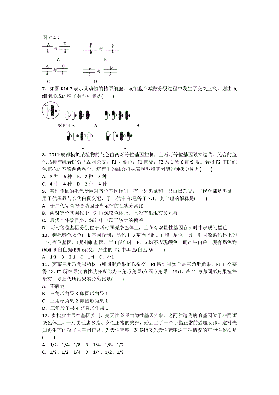 2013届高三人教版生物一轮复习课时作业（14）第14讲 孟德尔的豌豆杂交实验（2）A.doc_第2页