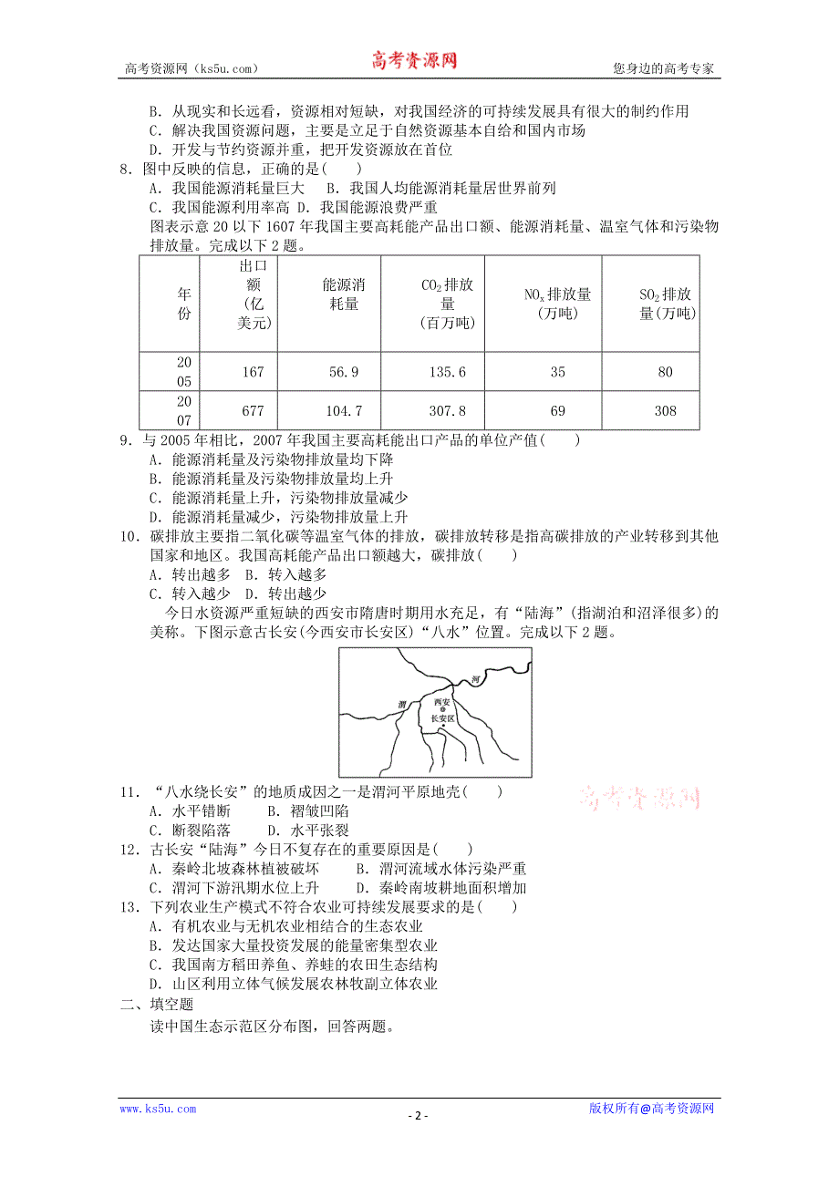 2011年高一地理：必修2第六章 人类与地理环境的协调发展单元练习1（新人教必修二）.doc_第2页