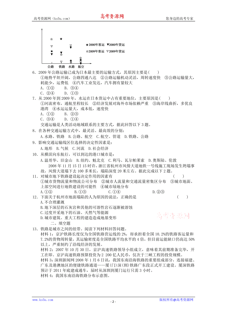 2011年高一地理：必修二第五章交通运输方式的布局同步练习4（新人教必修二）.doc_第2页