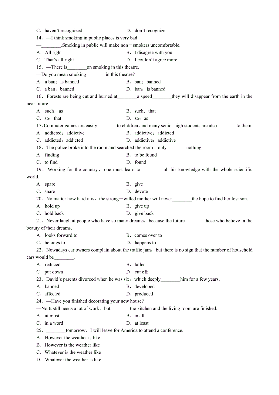 2013届高三一轮英语课时作业 MODULE 2NO DRUGS（外研版必修2陕西专用）.doc_第2页