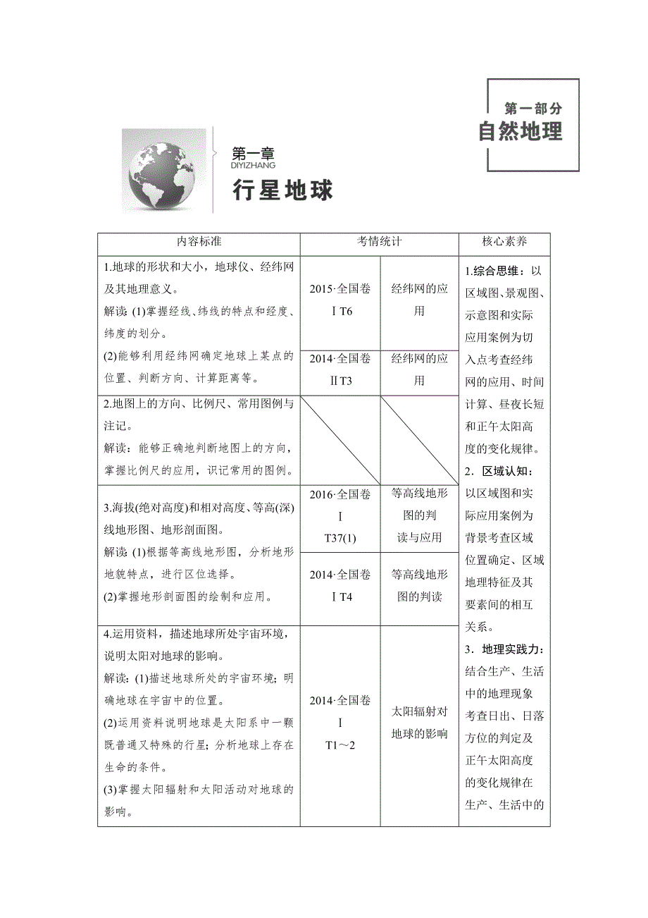 2020《优化指导》高考地理鲁教版（山东专用）总复习讲义：第1章 第一讲　地球与地图 WORD版含答案.docx_第1页