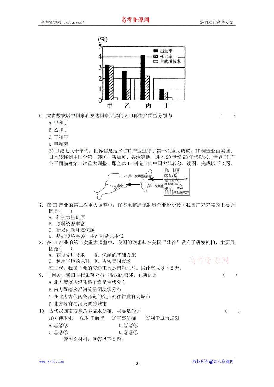 2011年高一地理：新人教实验版必修二10月份模块检测12（新人教必修二).doc_第2页