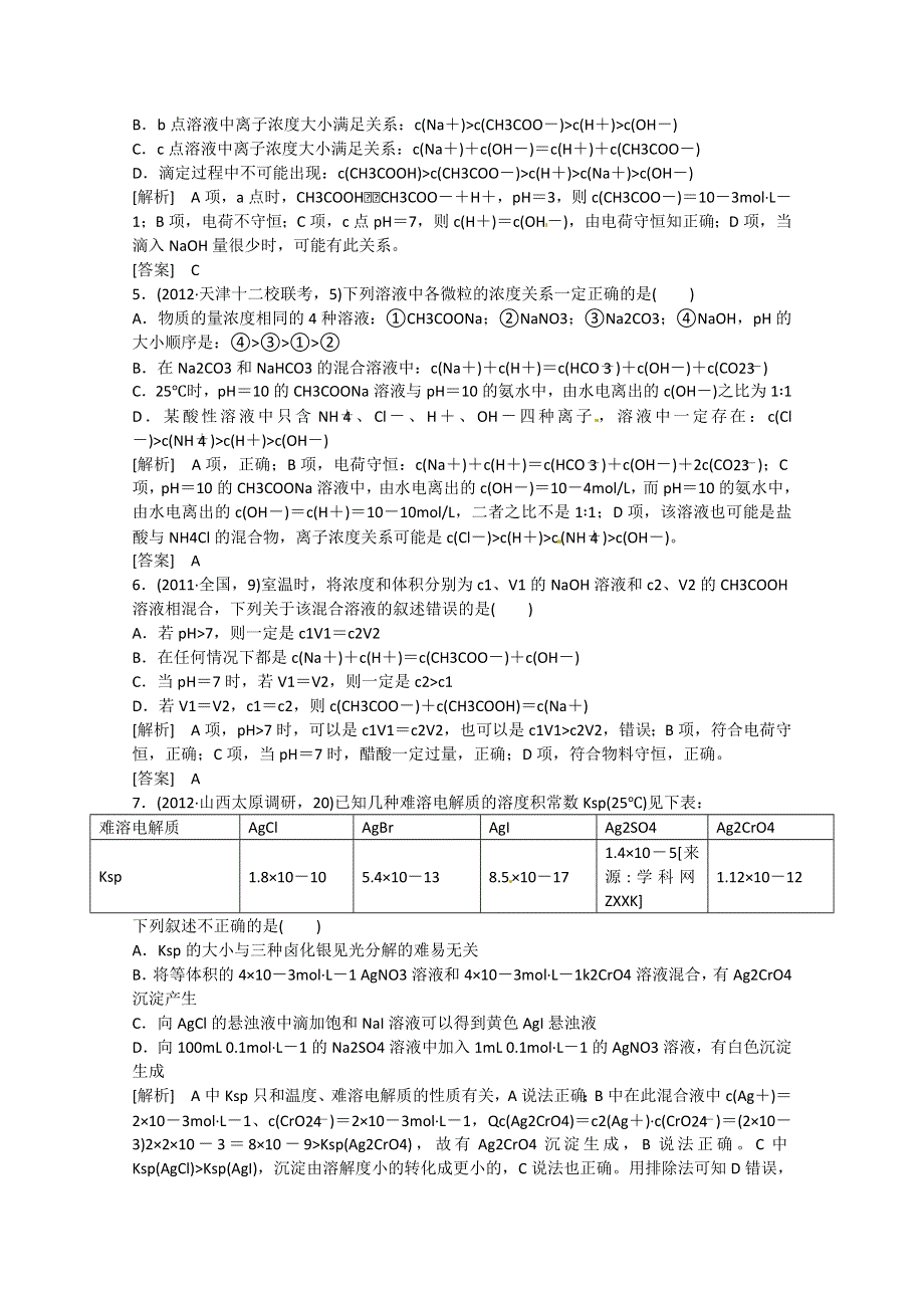 2013届高三化学二轮专题大突破训练：2-7电解质 WORD版含答案.doc_第2页