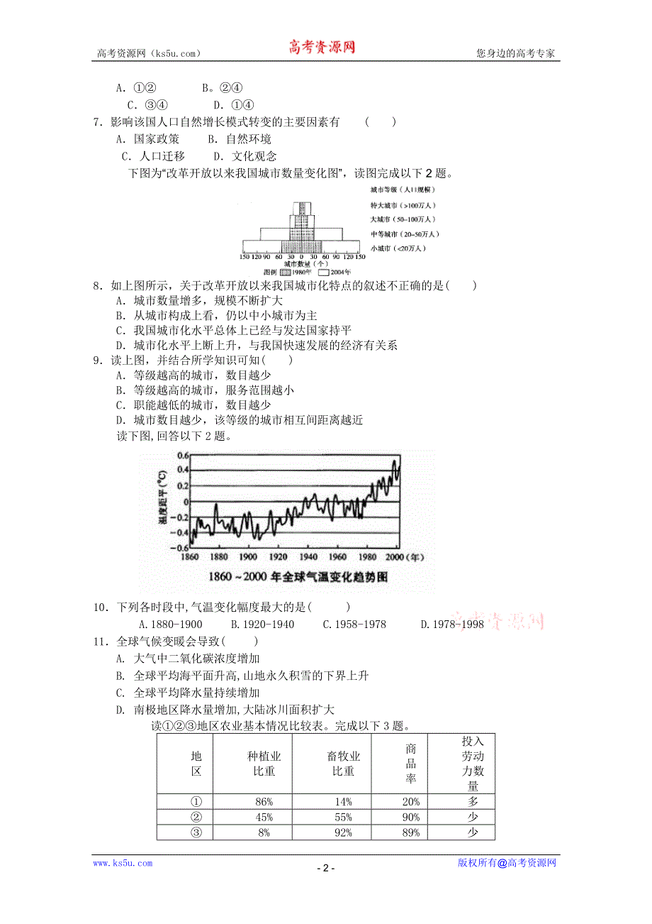 2011年高一地理：综合测试7（新人教必修二）.doc_第2页