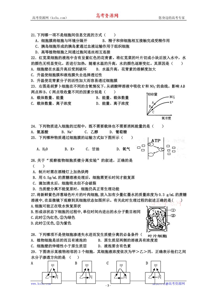 四川省威远中学2019-2020学年高一12月月考生物试题 WORD版含答案.doc_第3页