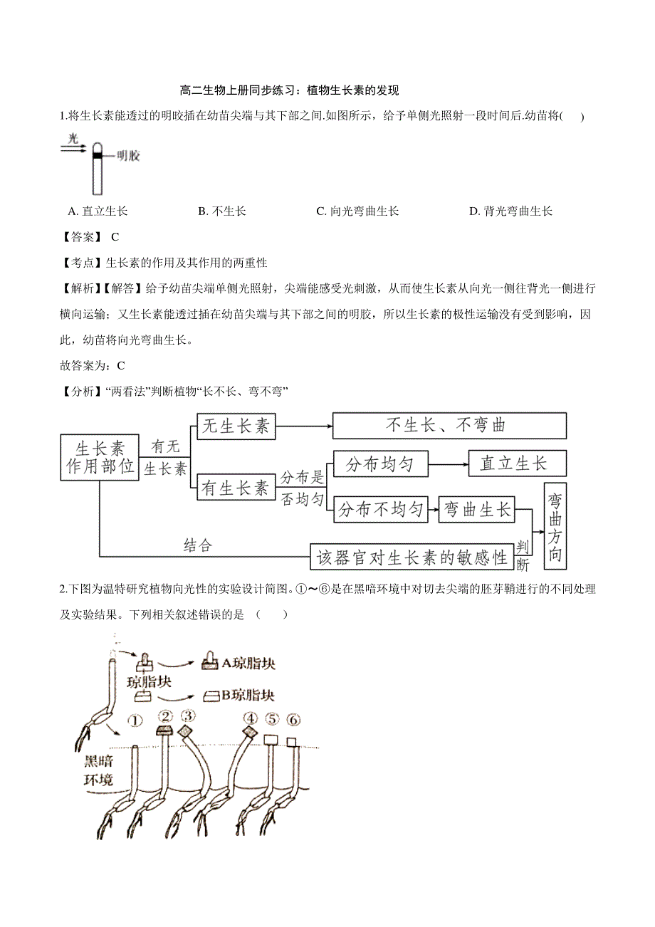 （暑期预习）2021年高中生物 第3章 植物的激素调节 第1节 植物生长素的发现同步练习题（pdf）新人教版必修3.pdf_第1页