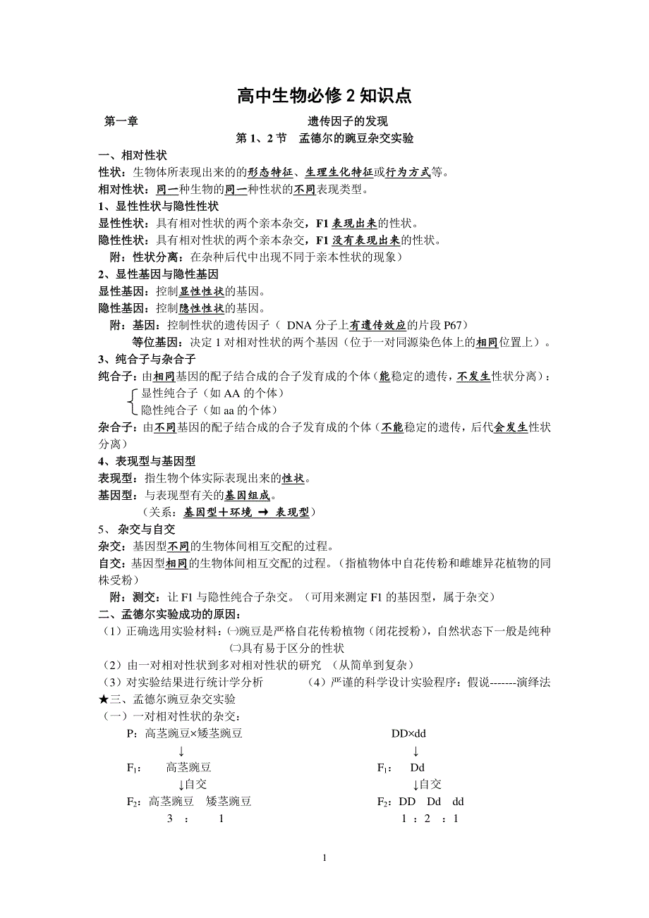 （暑期预习）2021高一生物 必修2知识点汇总（pdf）.pdf_第1页