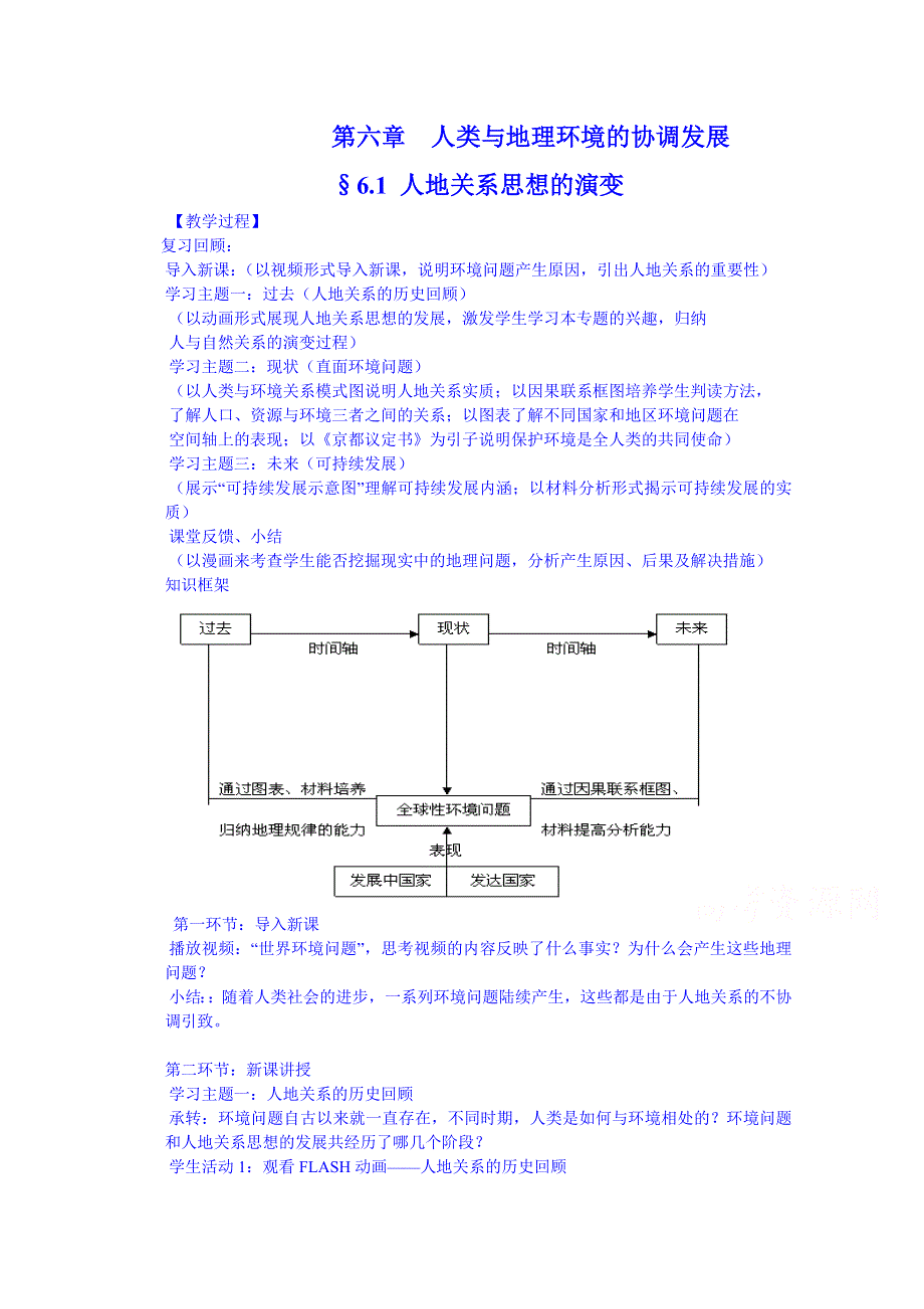 《名师课堂 备课包》2013-2014学年高一下学期地理人教版必修2教案 第6章第1节 人地关系思想的演变1.doc_第1页