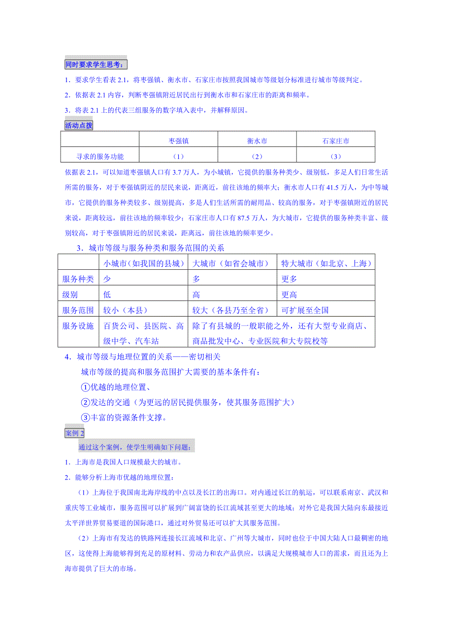 《名师课堂 备课包》2013-2014学年高一下学期地理人教版必修2教案 第2章第2节 不同等级城市的服务功能1.doc_第2页