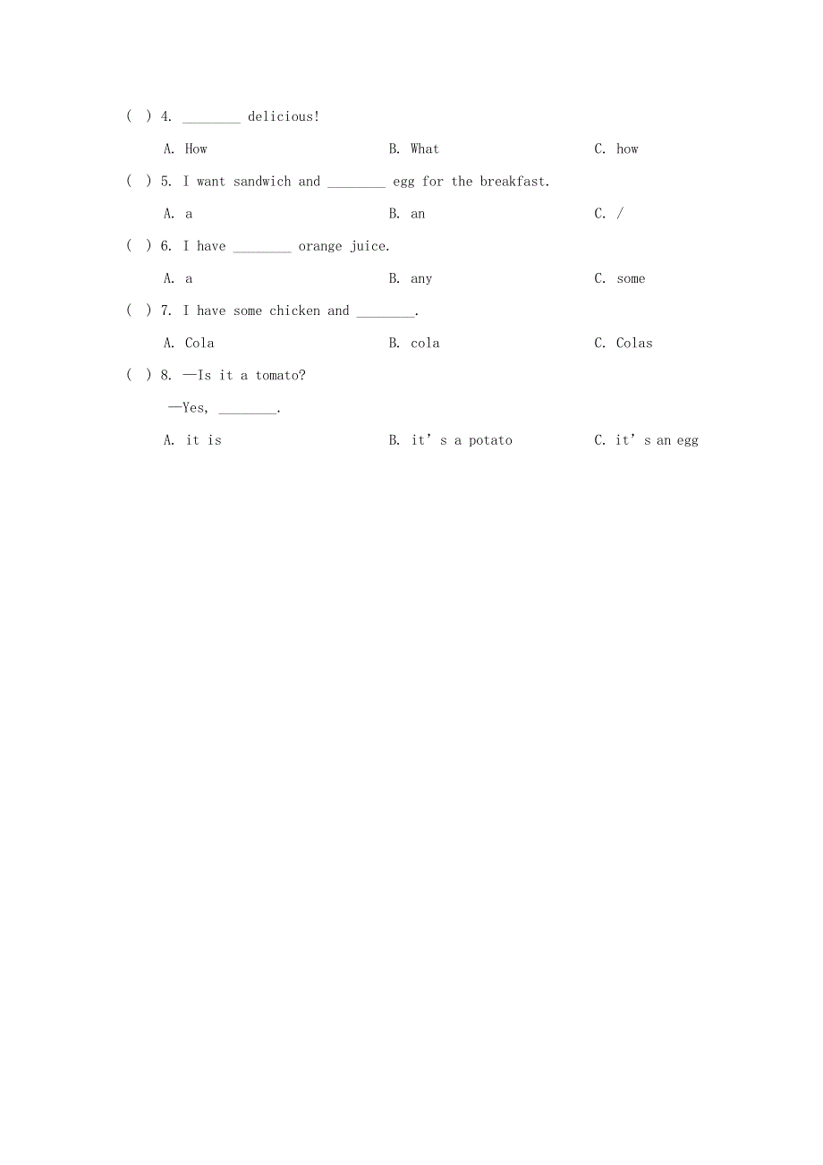 三年级英语上册 Unit 3 Food Lesson 3课时训练 人教新起点.doc_第2页