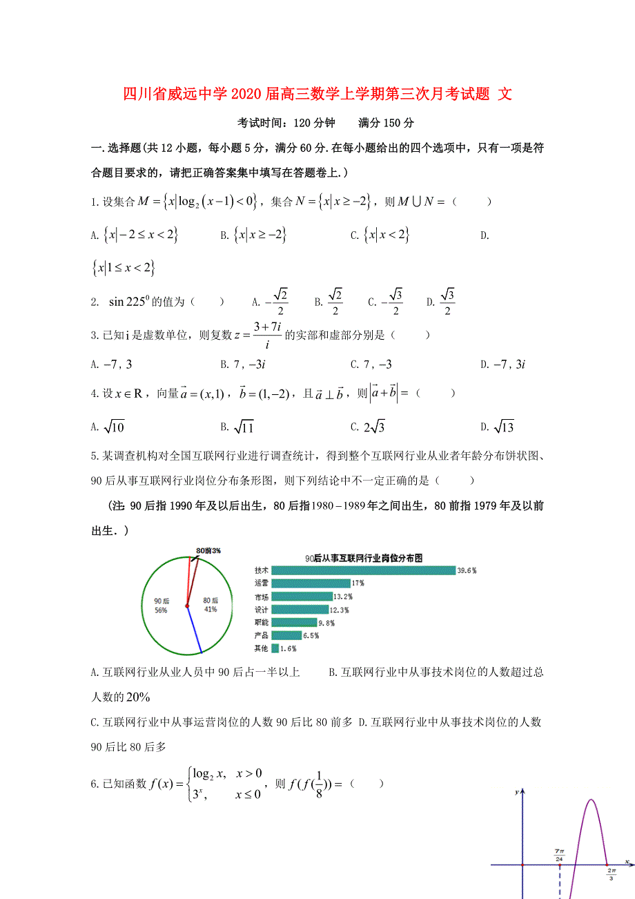 四川省威远中学2020届高三数学上学期第三次月考试题 文.doc_第1页