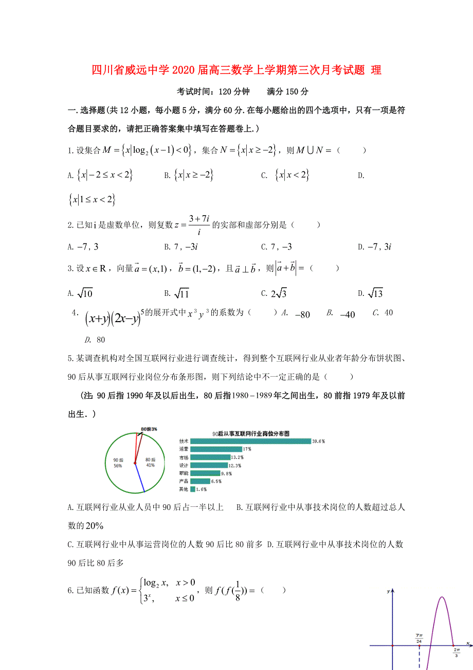 四川省威远中学2020届高三数学上学期第三次月考试题 理.doc_第1页