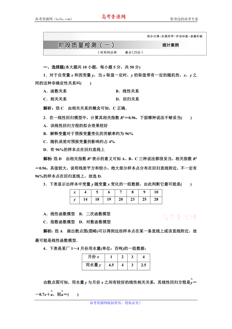 《三维设计》2015-2016学年人教A版数学选修1-2全册练习：阶段质量检测（一）DOC WORD版含答案.doc_第1页