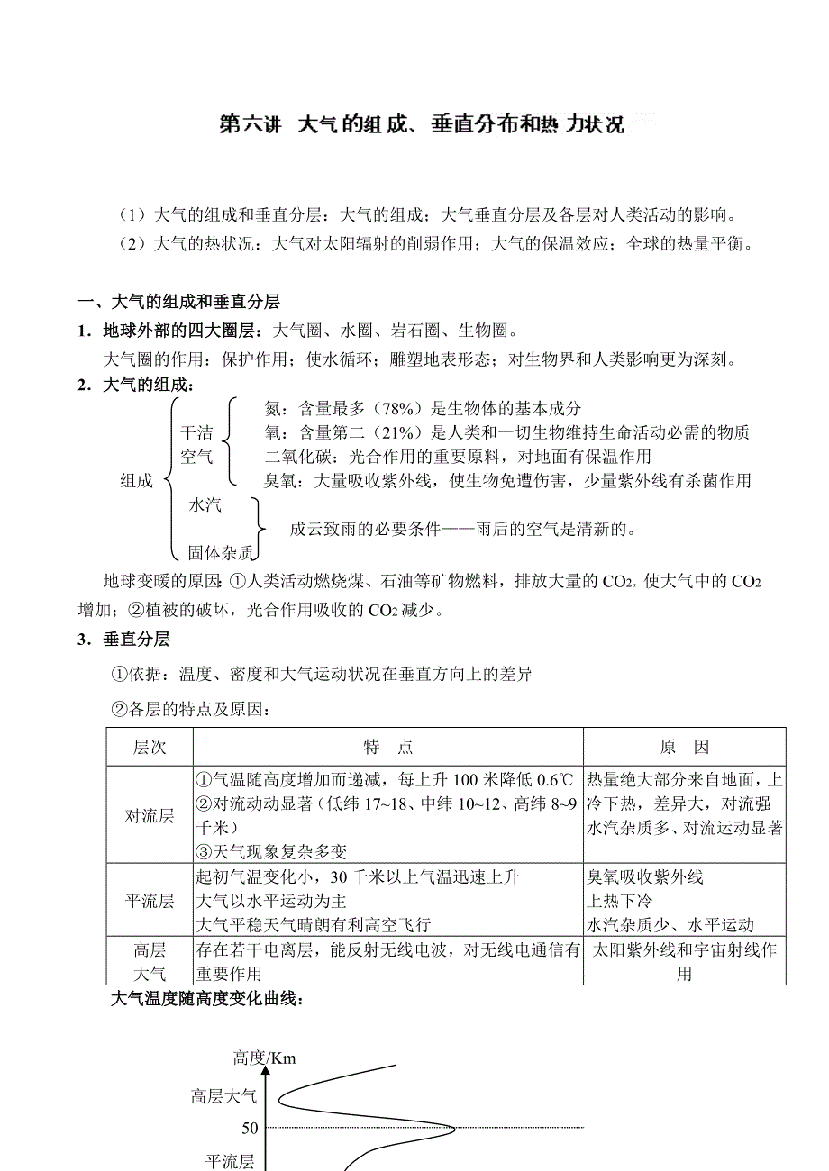 四川省古蔺县中学高三地理一轮复习教学案：第6讲 大气的组成、垂直分布和热力状况.doc_第1页