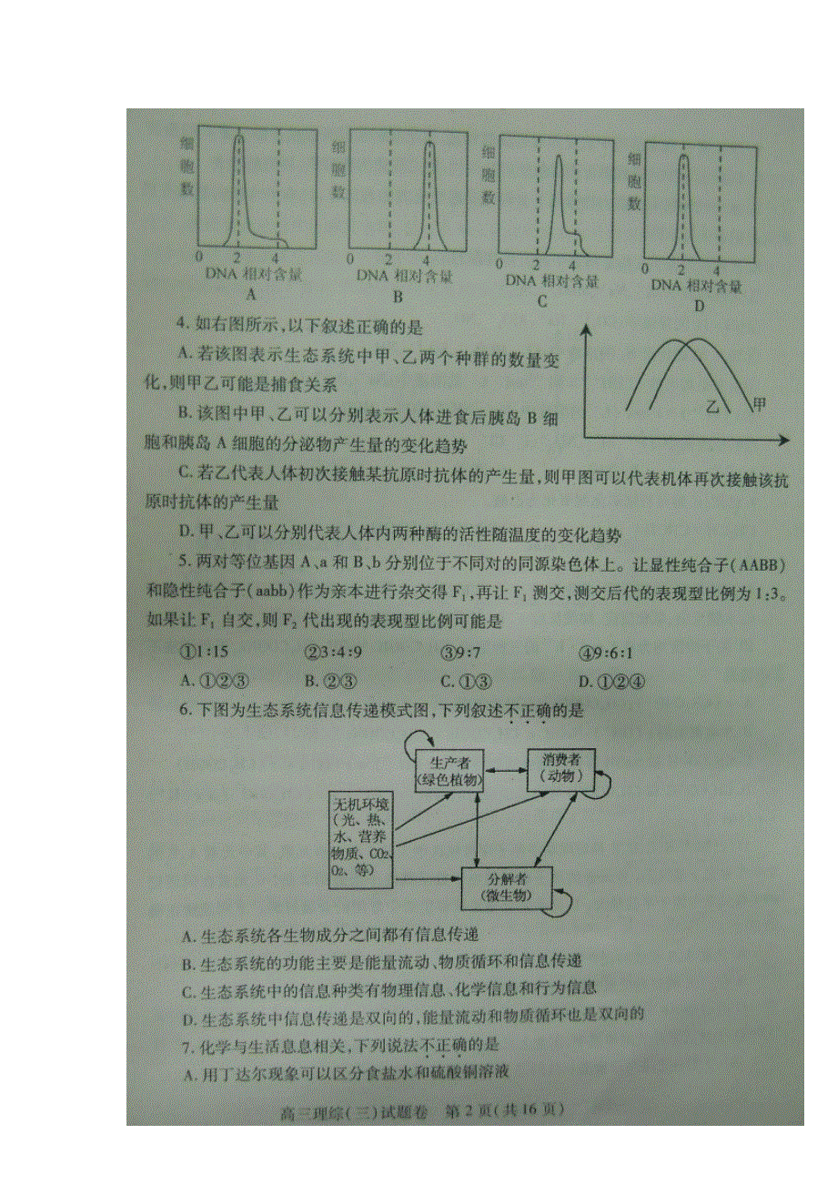 2011年河南省高中毕业班高考考前冲刺卷（三）（理综）扫描版.doc_第2页