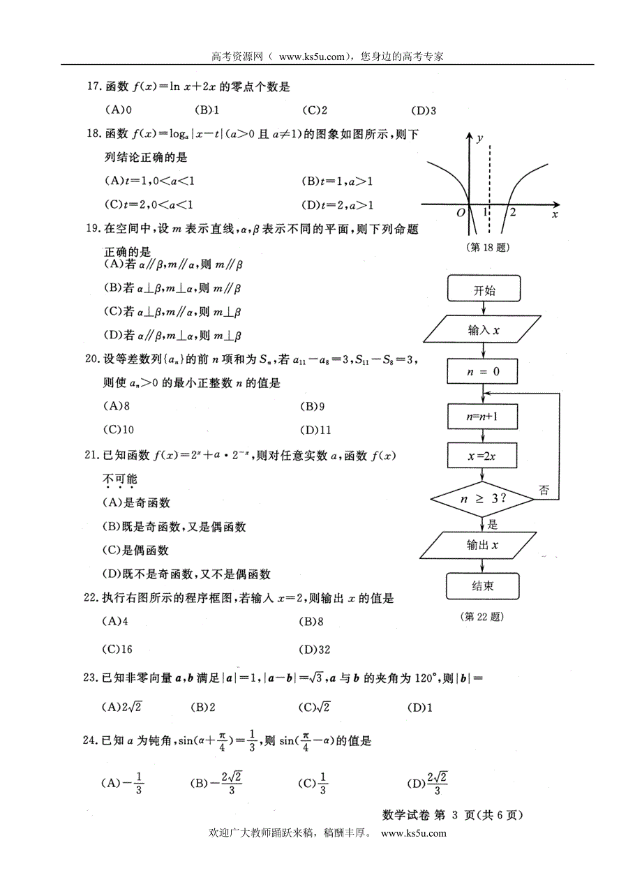 2011年浙江省普通高中会考数学试题扫描版（缺答案）.doc_第3页