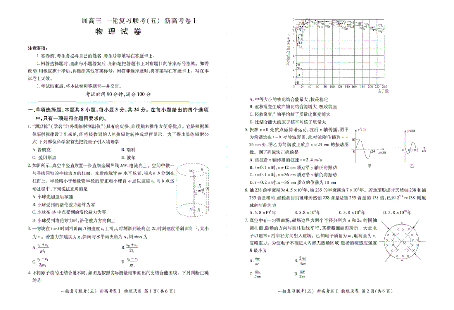 辽宁省2021届高三下学期一轮复习联考（五）物理试卷 WORD版含答案.pdf_第1页