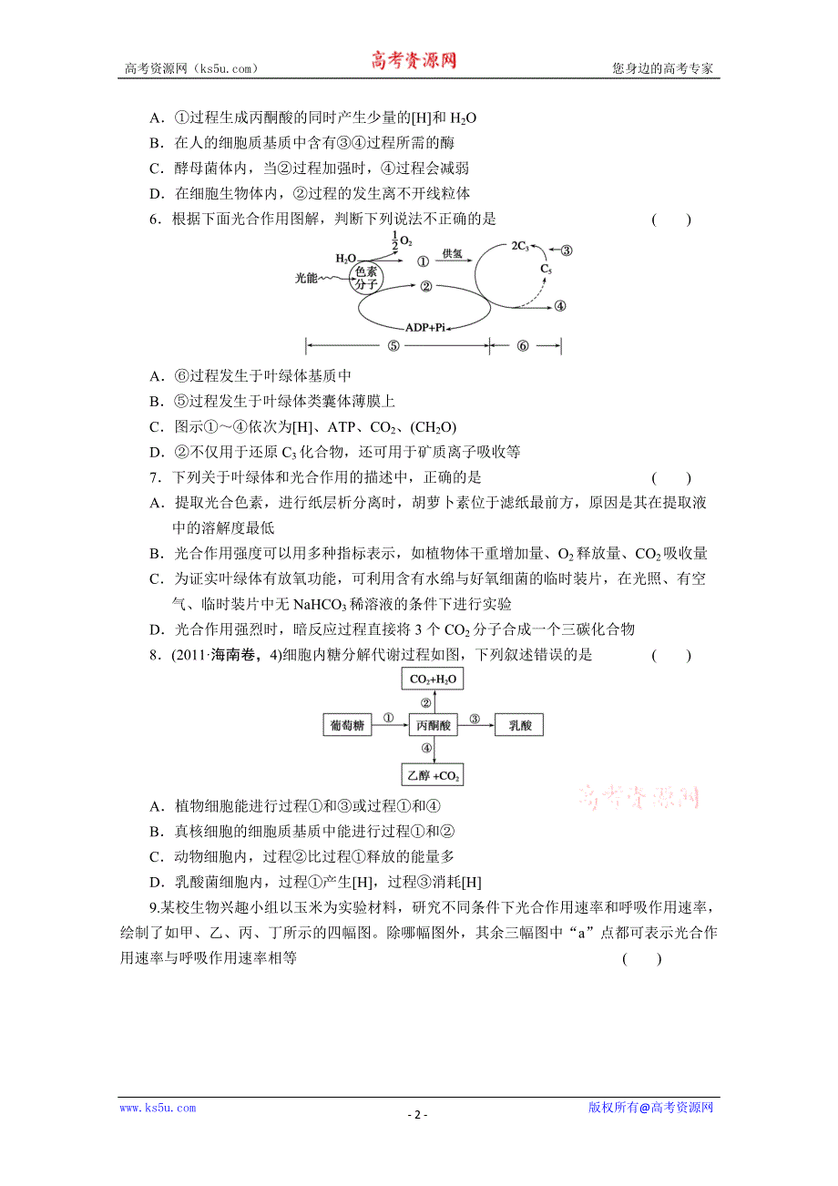 2013届高三二轮测试题--酶、ATP、细胞呼吸、光合作用.doc_第2页