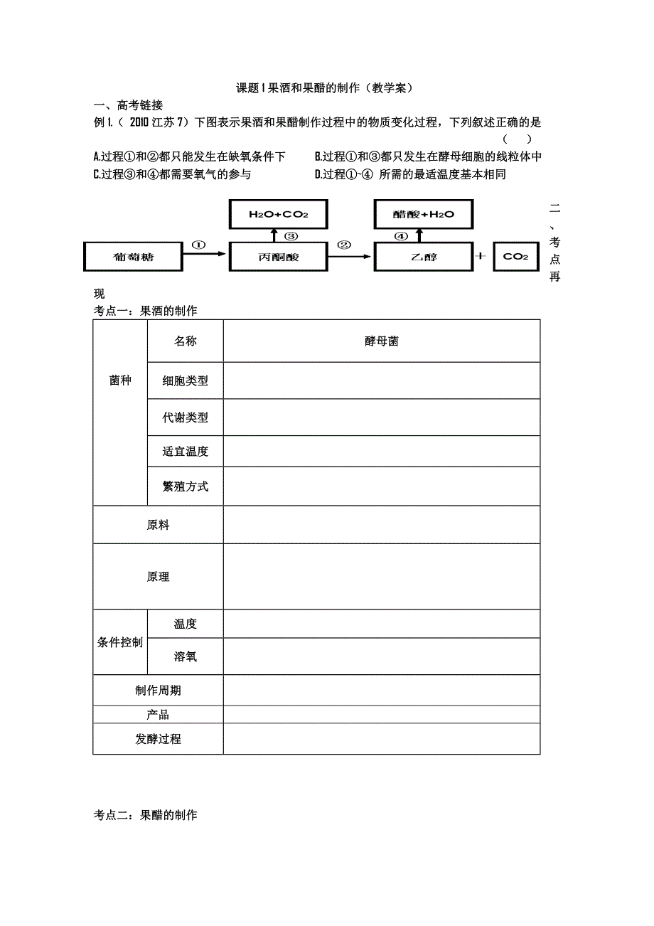 2011年苏北四市高三生物二模质量分析会（二）果酒和果醋的制作（教学案）（郑集中学张进）.doc_第1页