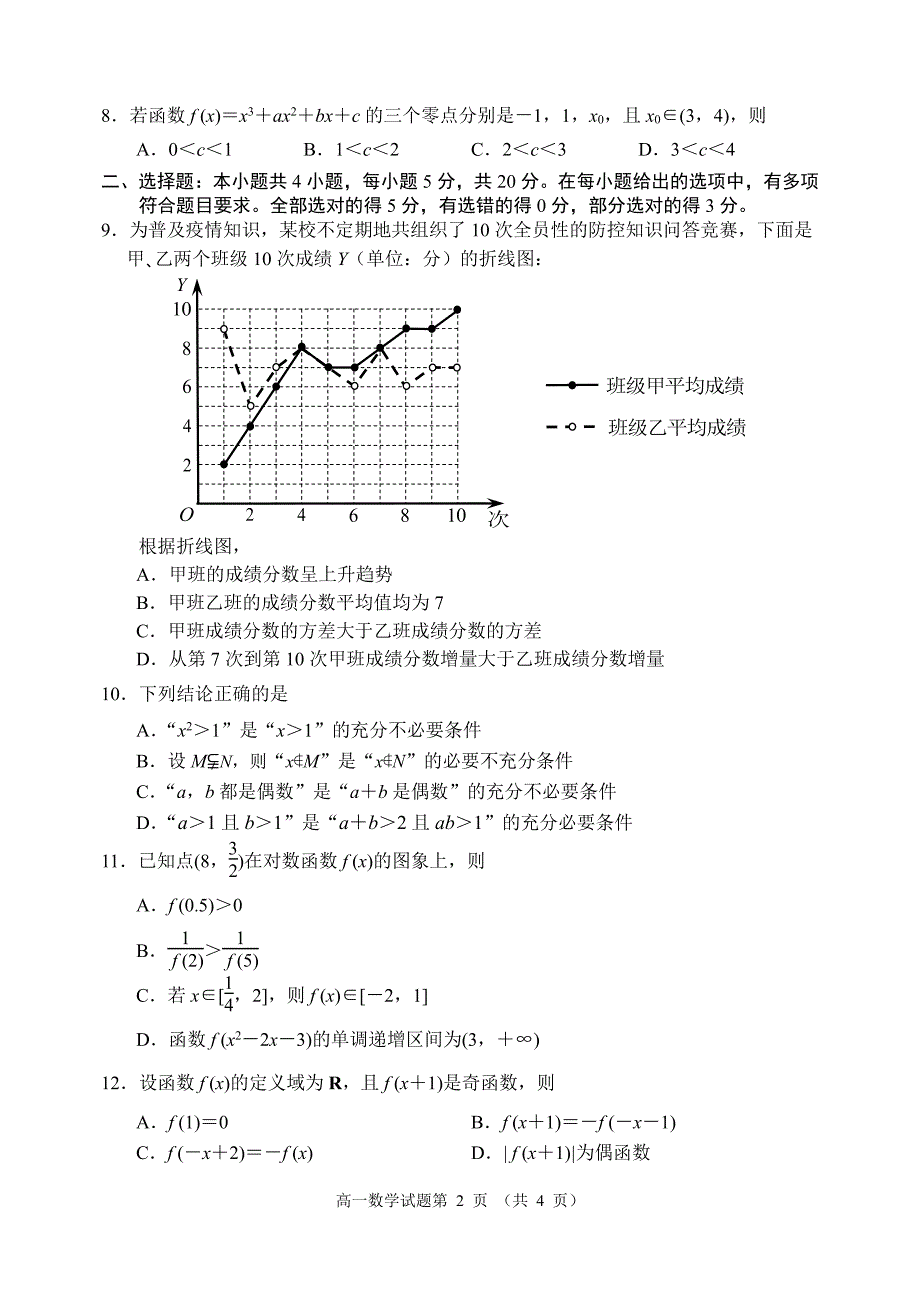 辽宁省丹东市2020-2021学年高一数学上学期期末考试试题（PDF无答案）.pdf_第2页