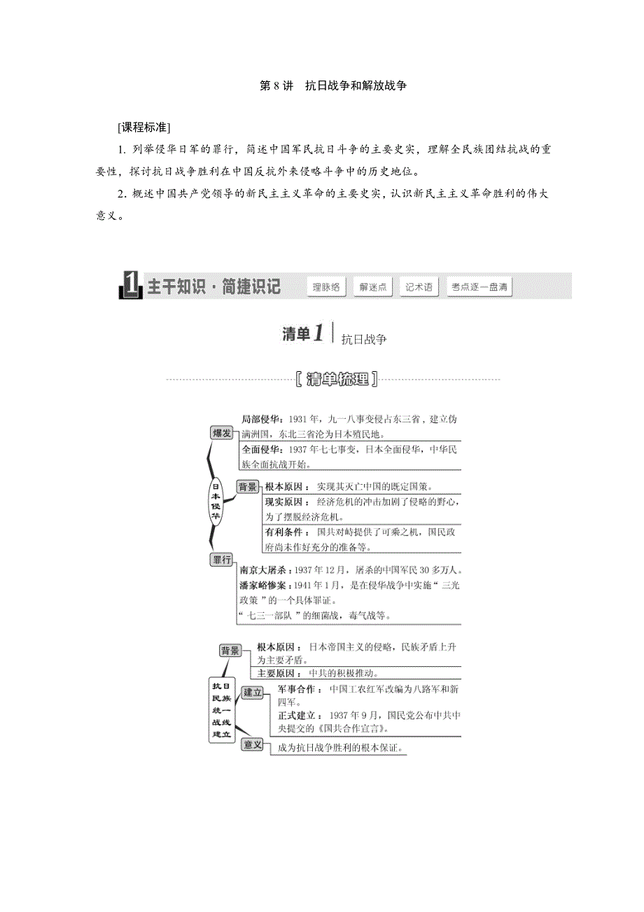 《三维设计》2015高考历史（人教）一轮名师讲义：第8讲 抗日战争和解放战争.doc_第1页