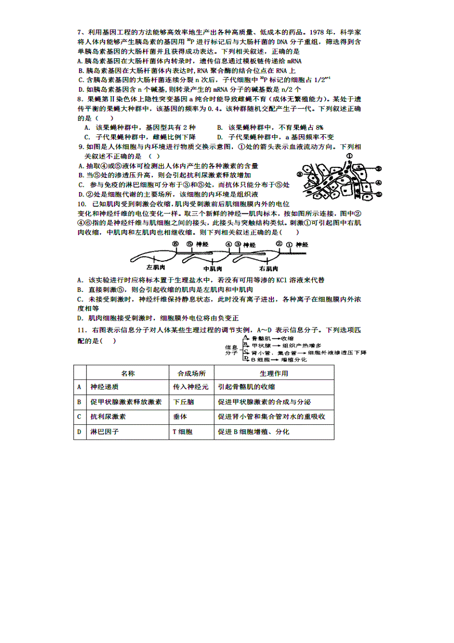 《名校》四川省成都市第七中学2015届高三3月第四周周练生物试题 扫描版含答案.doc_第2页