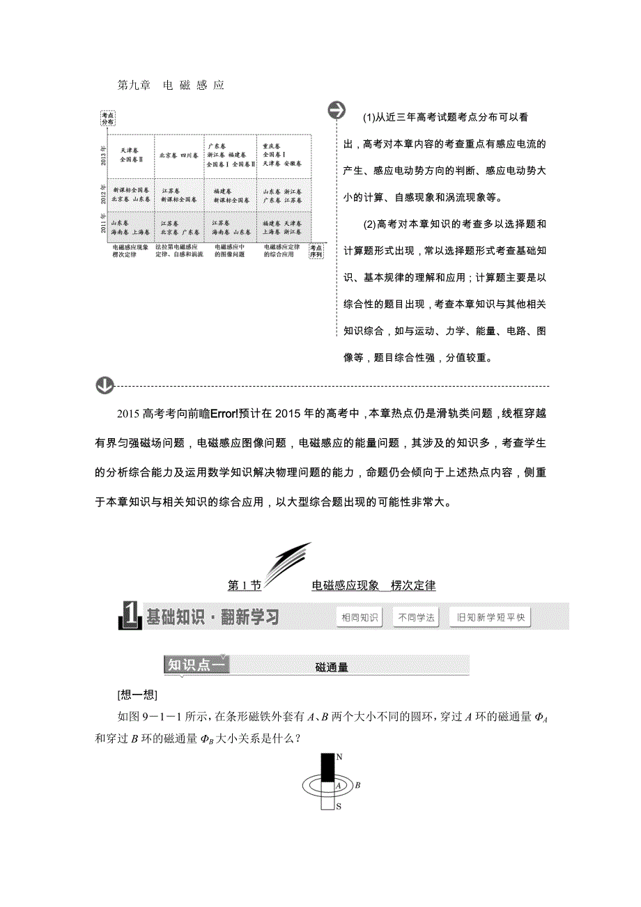 《三维设计》2015高考物理大一轮复习—配套文档：第九章　电磁感应.doc_第1页