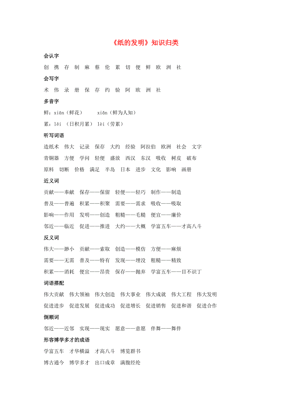 三年级语文下册 第三单元 10《纸的发明》知识归类 新人教版.doc_第1页