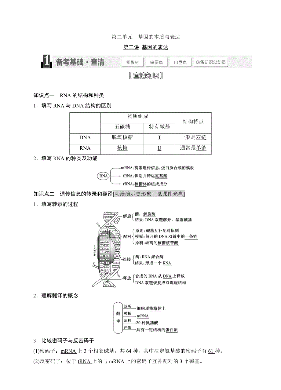 《三维设计》2015高考生物一轮精品讲义：2.2.3基因的表达.doc_第1页