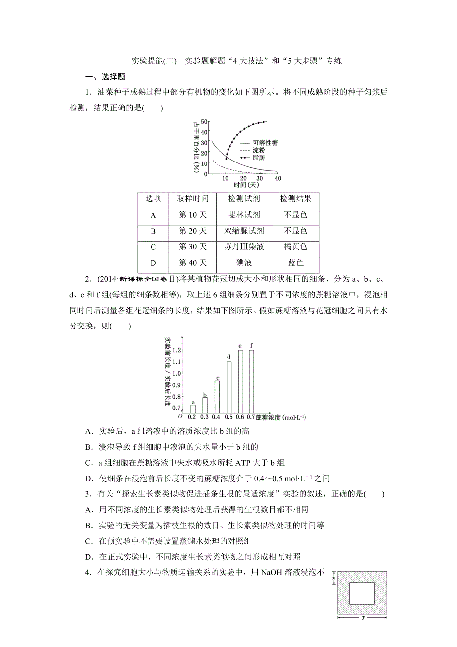 《三维设计》2015高考生物二轮复习练习：实验提能（二）　实验题解题“4大技法”和“5大步骤”专练.doc_第1页