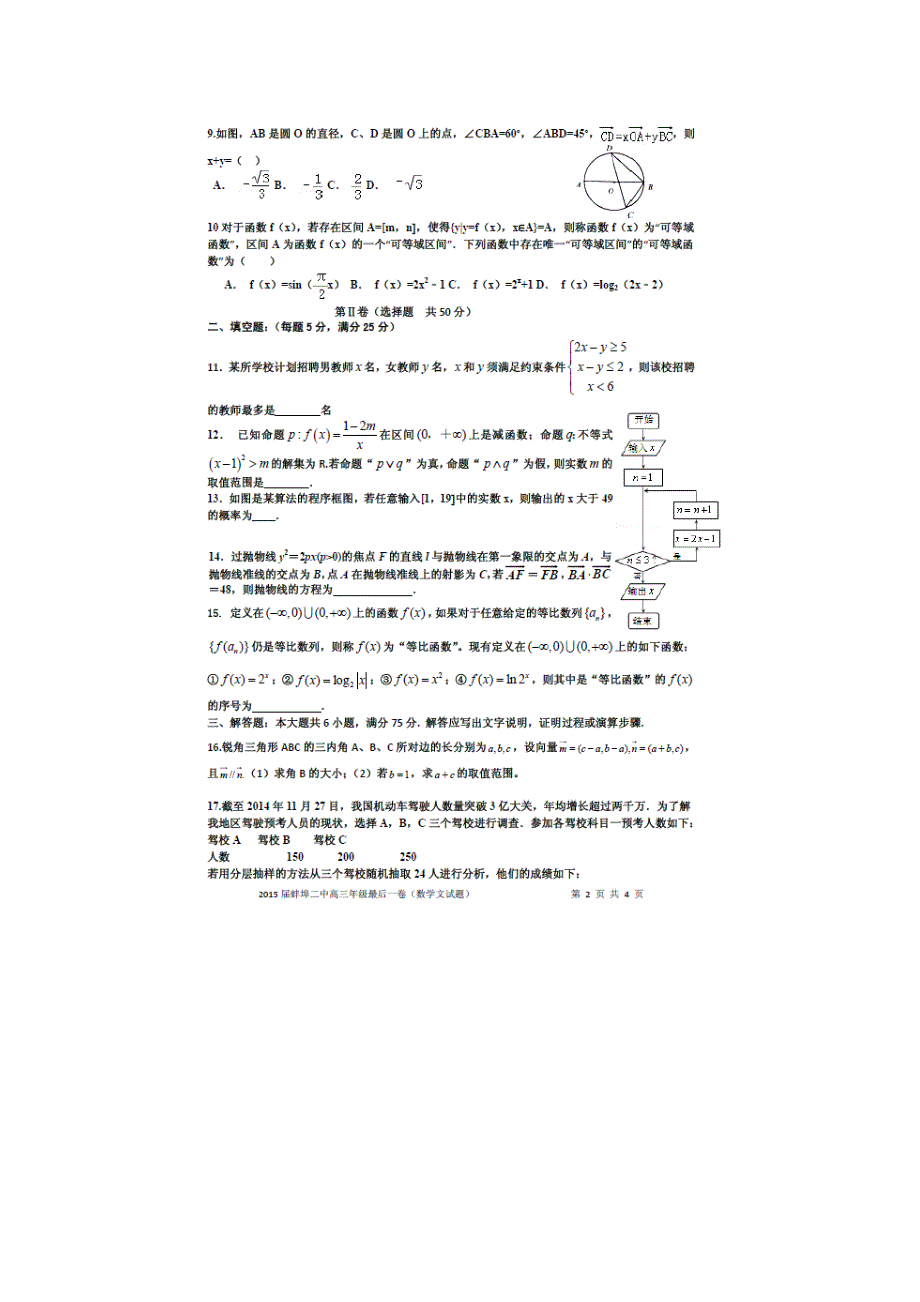 《名校》安徽省蚌埠二中2015届高三最后一卷数学（文）试题（扫描版）.doc_第2页