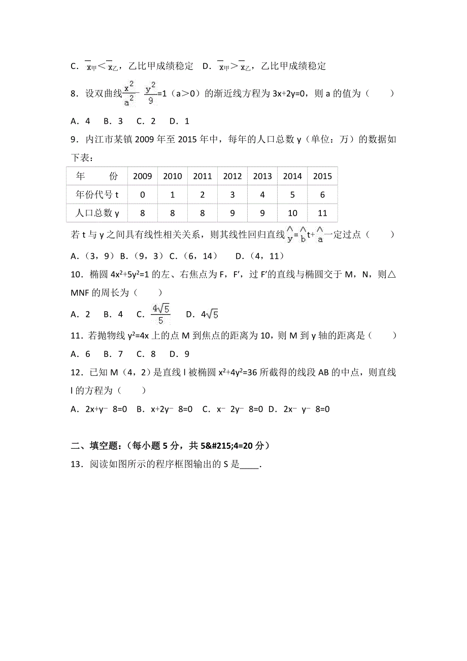 四川省宜宾市南溪二中2016-2017学年高二下学期入学数学试卷（文科） WORD版含解析.doc_第2页