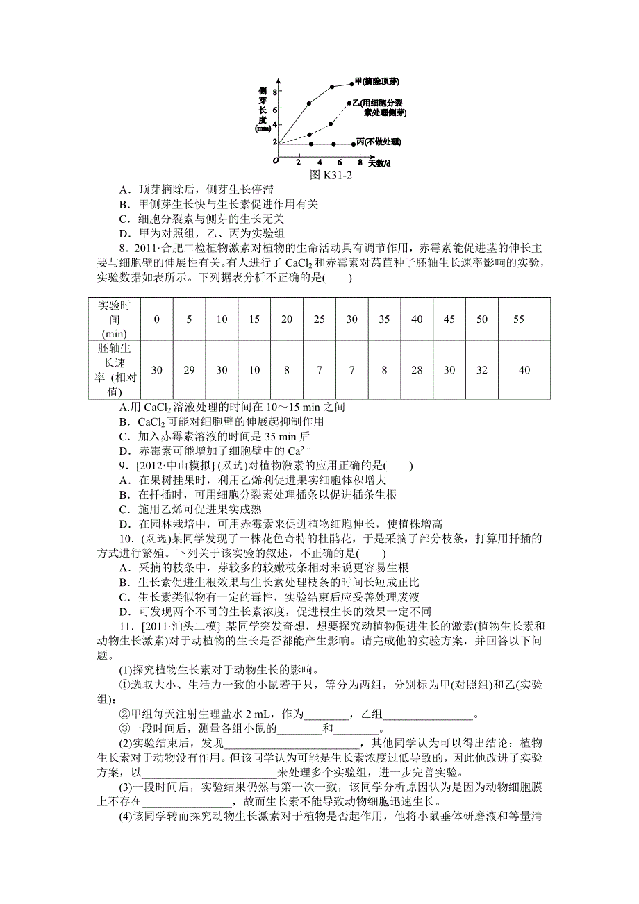 2013届高三广东专版生物一轮复习课时作业31 其他植物激素.doc_第2页