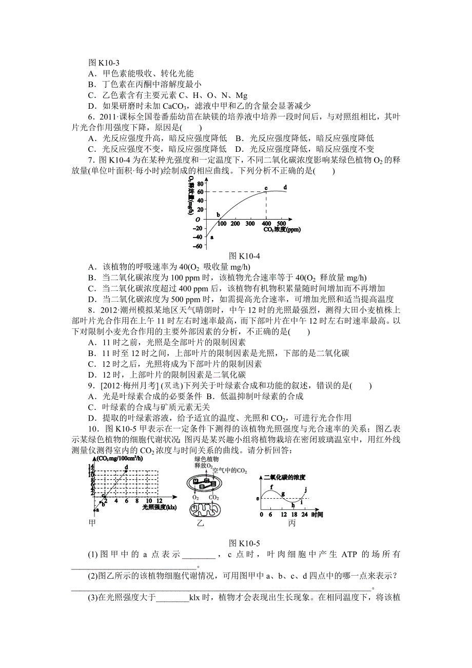 2013届高三广东专版生物一轮复习课时作业10 能量之源——光与光合作用A.doc_第2页