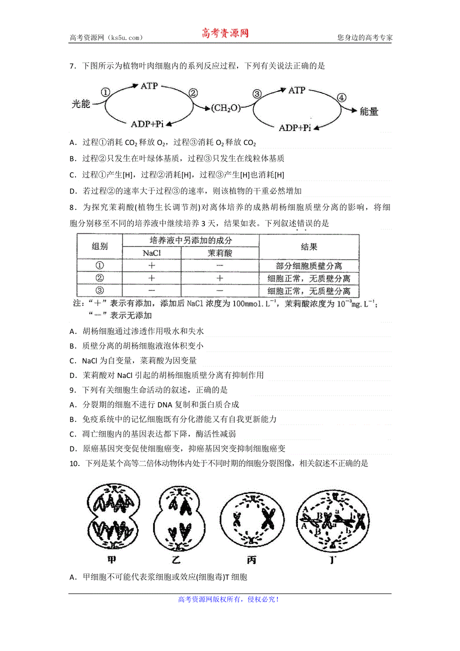 《名校》山东省实验中学2016届高三上学期第一次诊断测试生物试题 WORD版含答案.doc_第2页