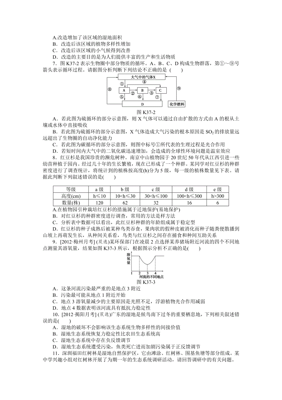 2013届高三广东专版生物一轮复习课时作业37 生态环境的保护.doc_第2页